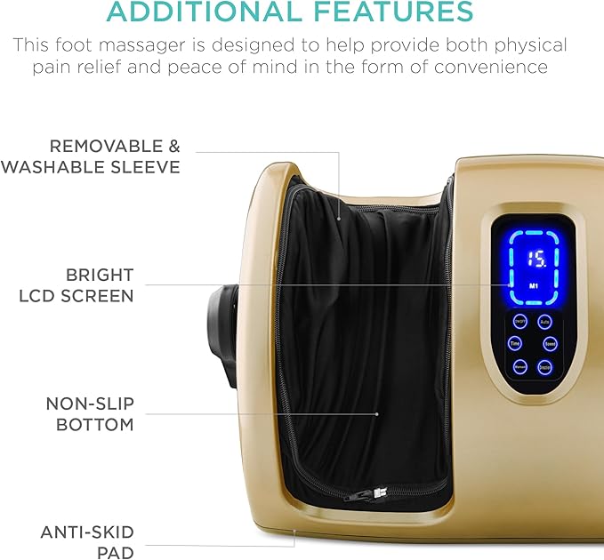 Best Choice Products Heated Shiatsu Foot Massager for Pain Relief, Plantar Fasciitis, Neuropathy, Blood Circulation w/Compact Design - Gold