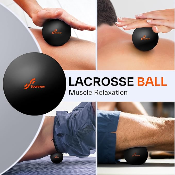 Sportneer 4 in 1 Foam Set, Muscle Relax Kit with 2 Textured Foam Rollers, Stringed Exercise Ball, Lacrosse Ball for Muscle Shoulder Back Leg Whole Body Relax Fitness Yoga