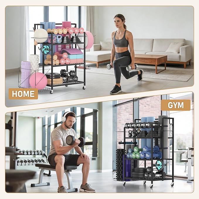 Dumbbell Rack, Utility Weight Storage Racks, Home Gym Storage for Dumbbell Set，Kettlebells，Yoga Mat and Workout Equipment