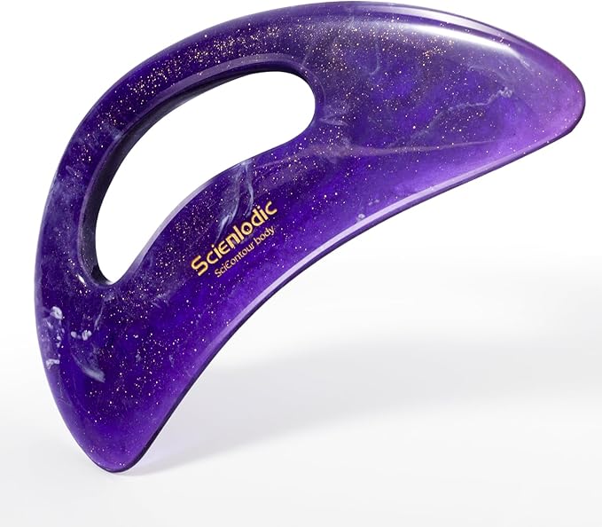 Scienlodic Gua Sha Massage Tool with Handle (Resin) Larger Guasha Body Scraping Tool for Back Legs Neck Massage, Lymphatic Drainage, Cellulite Remove - Large Dark Purple