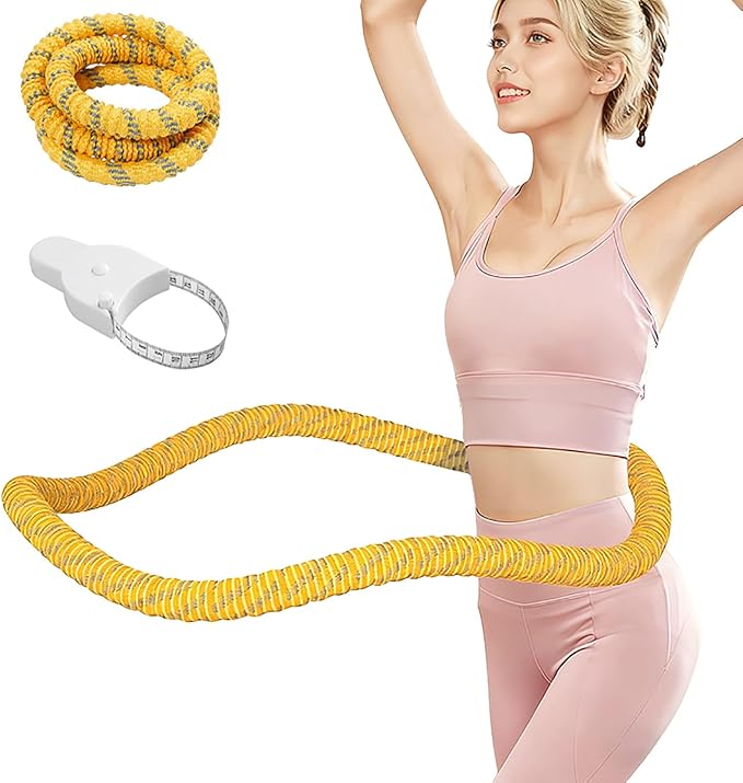 3.4/4.1/5 LBS Soft Spring Weighted Hoop for Adults, Quiet & Pinch-Proof Design, Portable Fitness Infinity Hoop with Body Tape Measure, Exercise Hoop for Core Workout