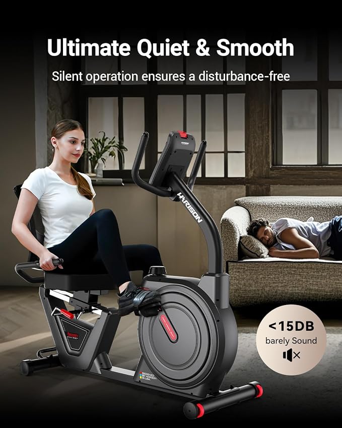 HARISON Exercise Bike 400 lbs Capacity, Easy Assembly Magnetic Recumbent bike for Adult and Seniors with Arm Exerciser , Recumbent Stationary bike for Home, 2 in 1 LCD Monitor and Tablet Holder (Same-day Shipping service）