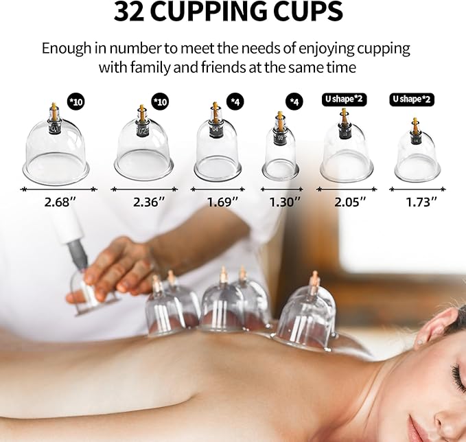 Cupping Kit for Massage Therapy - 32 Cups Professional Chinese Cupping Set with Magnetics, Vacuum Cupping Therapy Set for Cellulite Reduction Muscle Pain Relief with Manual Pump