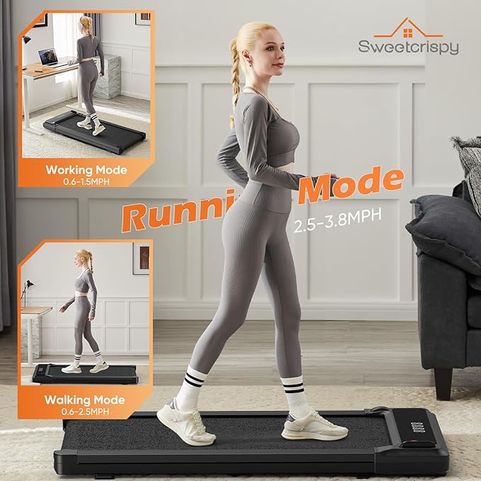 Sweetcrispy Compact Treadmill for Small Spaces, Quiet Under-Desk Walking Pad, Slim & Portable Design for Home Office Workouts, Easy to Store, Ideal for Apartments and Work-from-Home Fitness