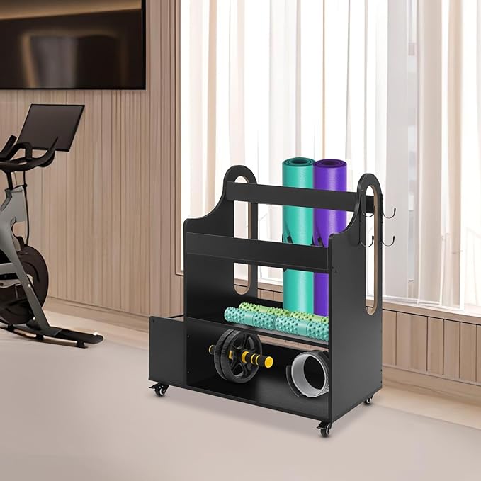 5-Tier Heavy Duty Gym Storage Rack, 50lbs per Shelf Workout Equipment Organizer with Locking Wheels for Dumbbells, Yoga Mats & Kettlebells, Space Saving Home Gym Furniture (31"W x 37"H, Black)
