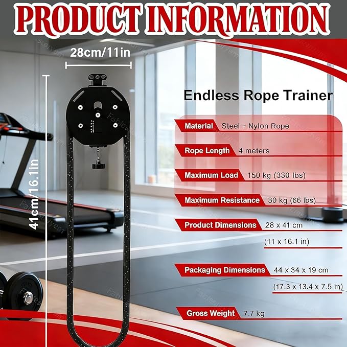 Endless Rope Trainer | Adjustable Resistance Trainer Machine For Home Gym | Suspension Endless Rope Pulley| 330lb Load Capacity, 30kg Max Resistance For Full Body Workout,Strength Training