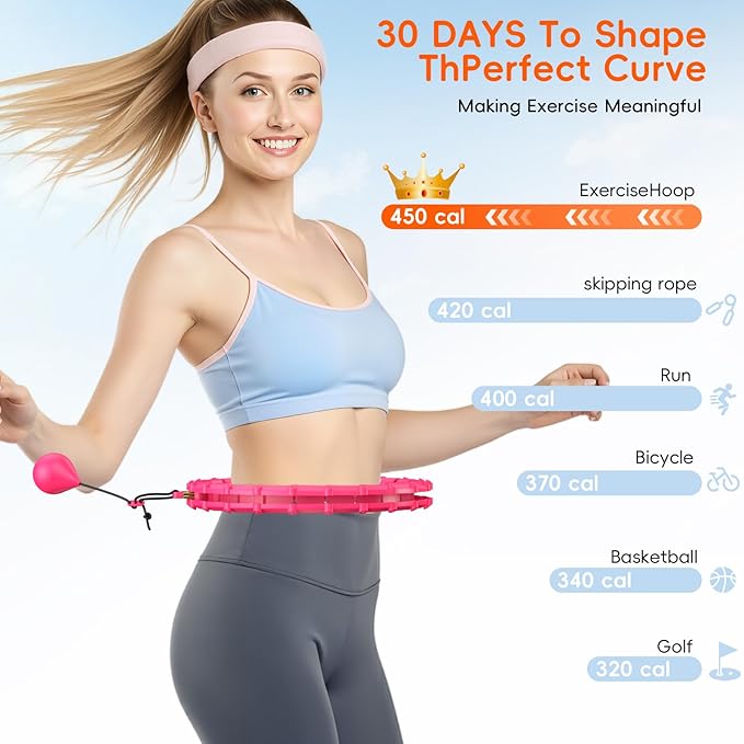 Plus Size Silent Weighted Hula Infinity Fitness Detachable Hoops 65-Inch 32 Knot, Smart Noiseless Infinity Hula for Women, Waist and Abdominal Home Weight Loss Exercise Fit Hoop