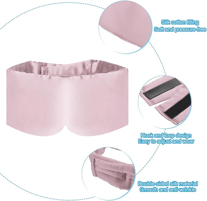 PATIKIL 100% Natural Silk Sleep Mask, Adjustable Soft Eye Mask Cooling Blackout Eye Cover with Storage Bags for Side Sleeping Women Men Travel, Pink