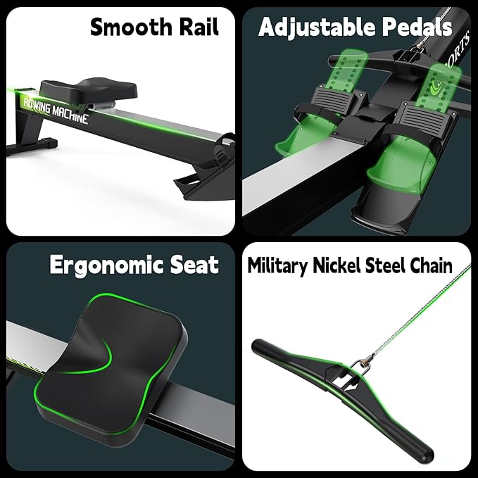 Rowing Machines for Home: 10 Level Air Resistance Professional Rowing Machine with Bluetooth Backlit Display, Tablet Holder, APP Compatible, Easy Storage