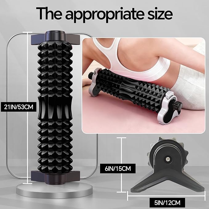 Foam Roller with Detachable Stand, 18” Deep Tissue Massage Roller, 3-Level Height Adjustable Support, Beginner-Friendly Design for Home Workout & Muscle Recovery - Black