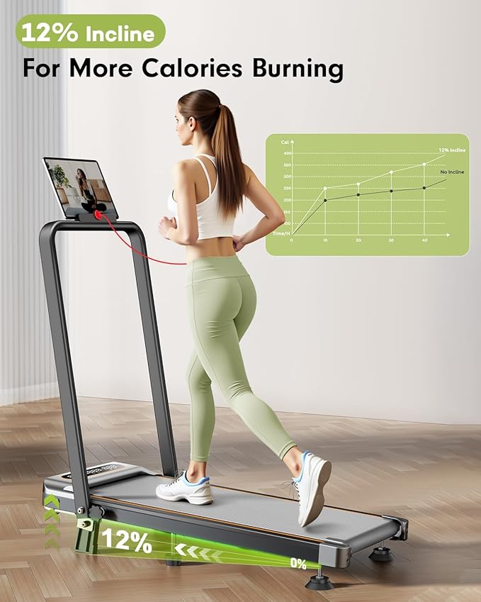 Folding Walking Pad with 15% Incline/RGB Light/Dual Screen Display, 3.5HP Treadmills for Home, Portable Walking Pad Treadmill with Handle Bar and 4 Adjustable Incline, 350lbs Capacity, Smart App