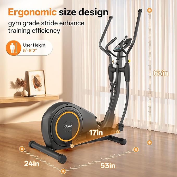 YAMO Folding Elliptical Machine, Elliptical Exercise Machine for Home with Hyper-Quiet Magnetic Driving System, Elliptical Trainer with 17.2IN Stride LCD Monitor Support, 300LBS Weight Capacity