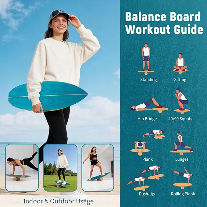 Goplus Balance Board Trainer for Adults, Wooden Balancing Board with Cork Roller and Storage Rack to Exercise and Build Core Strength, Wobble Board for Skateboard, Snowboard