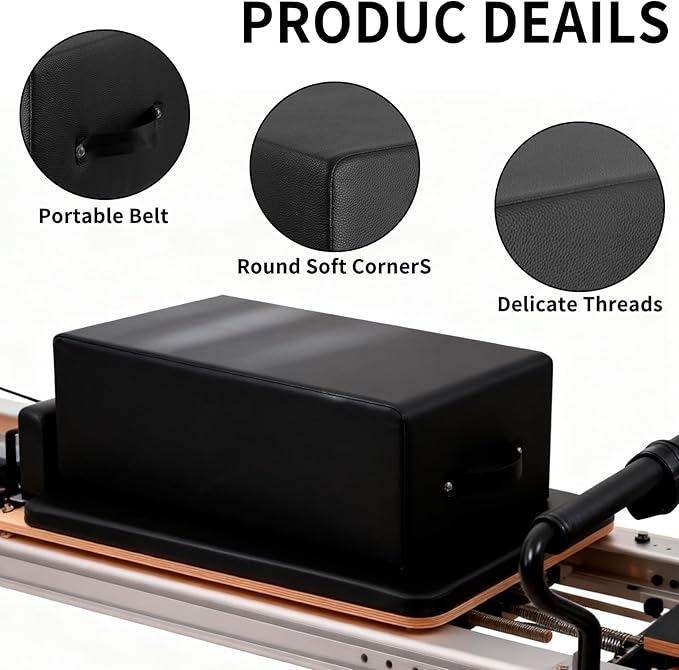 Pilates Sitting Box for Pilates Reformer: Pilates Box Leather Cover Foam Padding Wood Frame, Pilates Reformer Sit Box with Pilates Exercises for Gym Home
