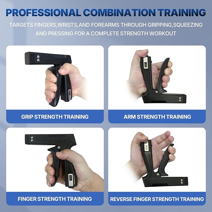 Grip Strength Trainer with Finger Exerciser, Digital Counter Adjustable Hand Grip Strengthener for strength training, recovery and muscle building
