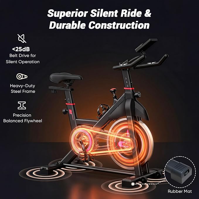OLIXIS Exercise Bike with APP Control, Brake Pad Stationary Bikes with Quiet Magnetic Resistance, Indoor Cycling Spin Workout Bike with 300.0 lbs Weight Capacity
