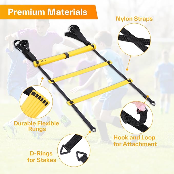 Sportneer Agility Ladder Speed Training Set 12 Rungs 20ft Detachable Exercise Ladders in 2pcs (6 rungs Each) with Ground Stakes for Soccer Football Footwork Training Ladder with Carry Bag