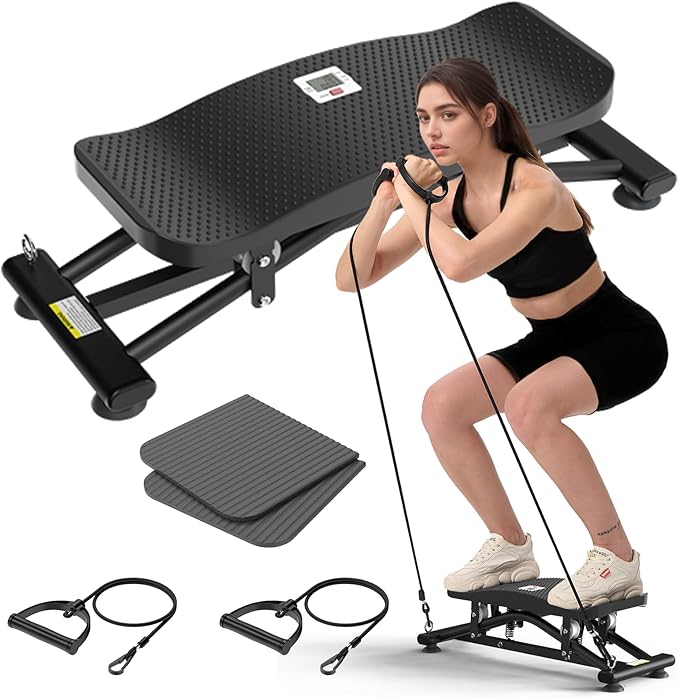 Balancing Machine for Full Body Workout，Simulated Ski Full Body Cardio Workout Equipment，Sliding Ski Simulator with Resistance Bands，Portable Twist Balance Trainer Featuring LCD Display