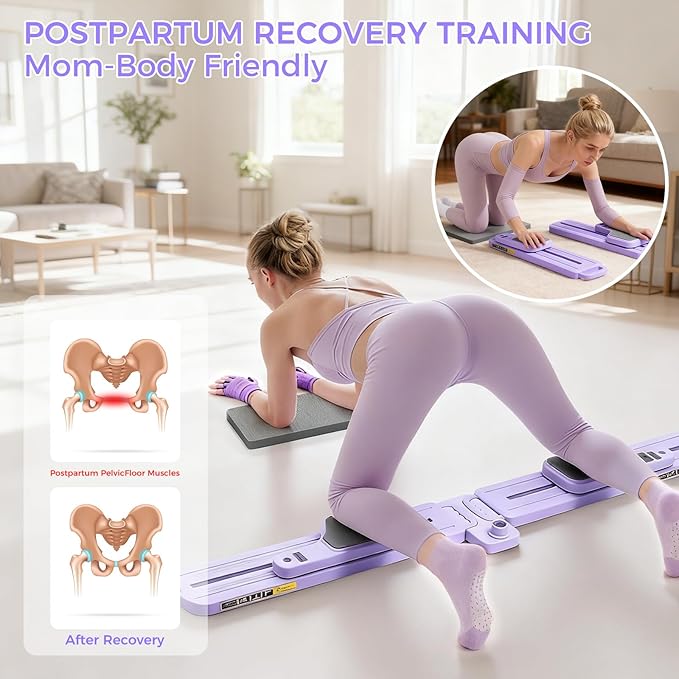 Pilates Board, Pilates Reformer, Portable Pilates Reformer, Pilates Board for Home Workout, 9 in 1 Foldable Pilates Equipment with Timer & Resistance Band, Fitness, Exercise, Ab, Core (Purple)