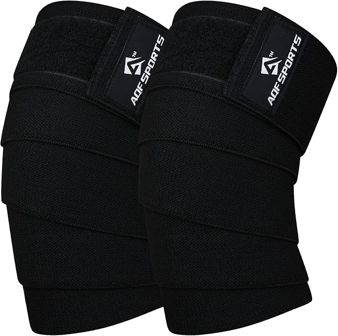 AQF Knee Wraps Weight Lifting Bandage - IPL and USPA Approved Gym Knee Support - Heavy Duty 78” Elasticated Support Straps Guard Powerlifting, Squatting (Pair)