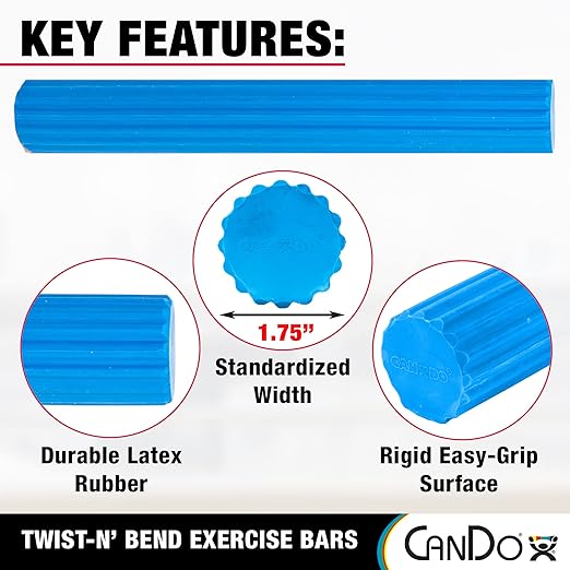 CanDo Twist-n' Bend Flexible Resistance Bars For Grip And Forearm Strengthening. Great for Physical Therapy, Rehabilitation, Golf Training, Tennis Elbow, Injury Recovery, And Tendonitis Pain Relief.