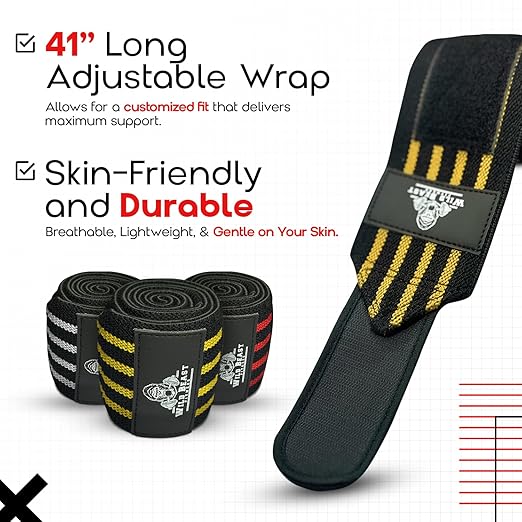 Elbow Wraps for Weightlifting (Pair), Stretchable & Breathable 41" Elbow Compression Strap, Weightlifting Straps for Bench Press, Supports Powerlifting, Pressing, Elbow Straps for Gym Accessories for Men (Yellow)