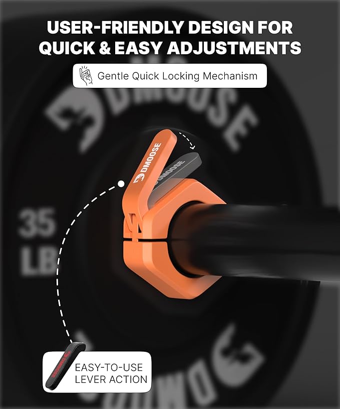 DMoose Fitness Barbell Clips 2 Inch (Pair) - Quick Release Olympic Barbell Clamps & Collars with Anti Slip TPR Grip for Secure Weightlifting and Powerlifting - Weight Clips for Bars at Home or Gym