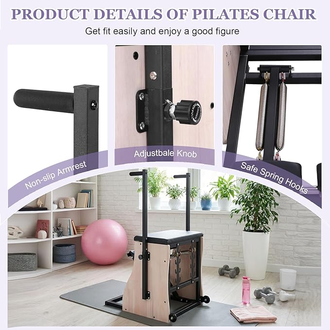 Generic Pilates Chair Split-Pedal Stability Combo Chair with Adjustable Resistance Split Pedal Handles