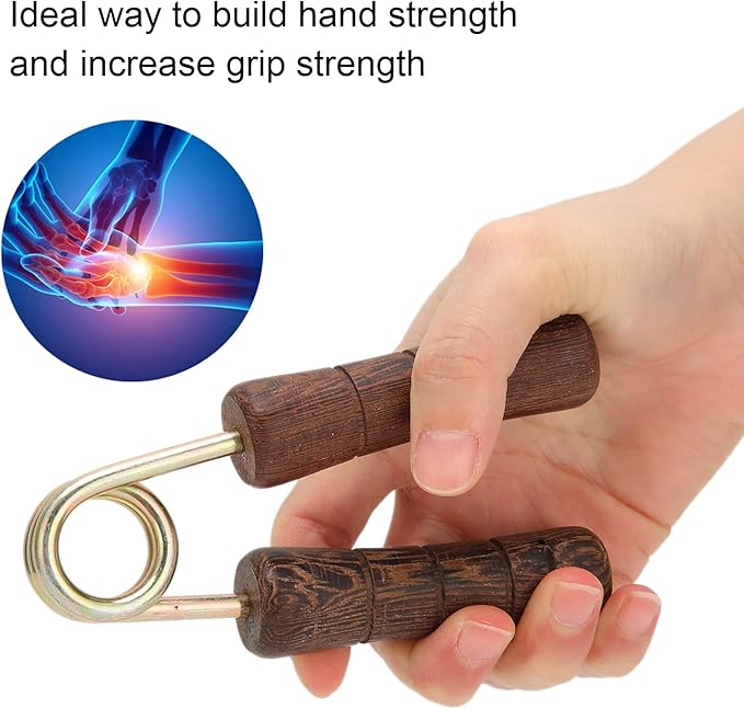 Hand Grip Strengthener, Wood Handle Hand Grip Strengthener, Wrist & Forearm Hand Exerciser Metal Grip Strength Trainer Hand Grip Finger Strengthener