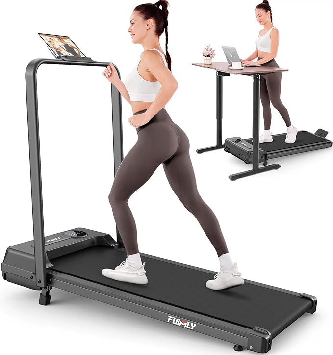 FUNMILY Upgrade Walking Pad Folding Treadmill with 12%/15% & Handle Bar, 3.5HP Foldable Under Desk Compact Treadmills for Home/Office/Gym, 400+lb Capacity, Shock Absorption
