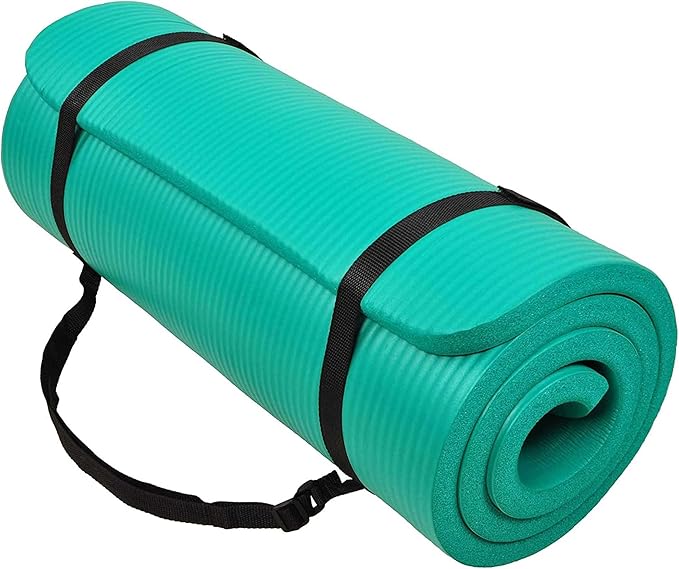 BalanceFrom 71x24 Inches Extra Thick Yoga Mat 1-Inch High-Density Foam – Roll-Up Exercise Pad with Double-Sided Non-Slip Surface and Carrying Strap for Pilates and Home Workouts, Multiple Colors