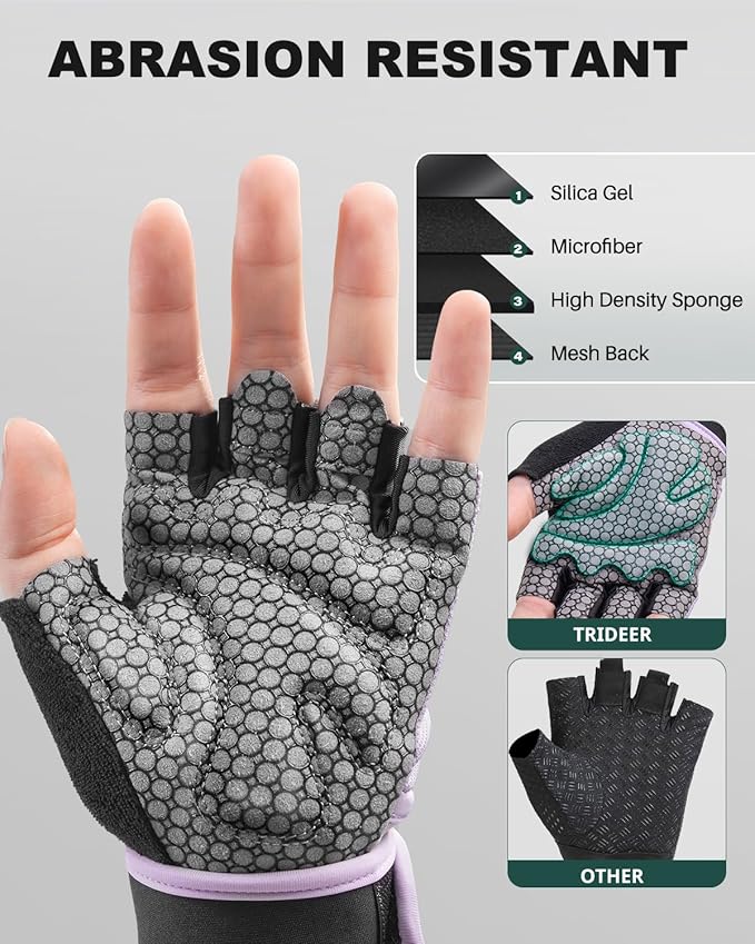 Trideer Weight Lifting Gloves for Women Men with Wrist Support, Workout Gloves Women Full Palm Protection for Gym Training, Fitness, Weightlifting & Pull Ups