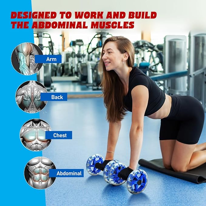 Kisangel 2pcs Ab Roller Wheel, Exercise Abdominal Roller Dumbbell Fitness Dual Wheel for Hand Weights Equipment