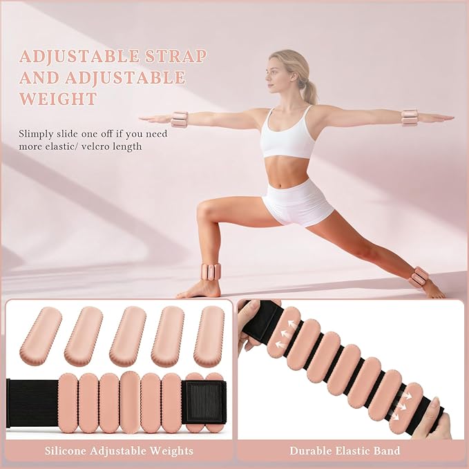 Wrist Weights, Silicone Adjustable Ankle Weights for Women Men - Strengthen Arms and Legs Ideal for for Home Gym Workout, Running, Yoga, Pilates, Barre, Exercise, Strength Training
