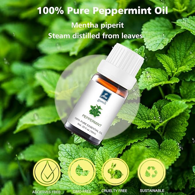 Peppermint Essential Oil - 100% Pure Natural Oil for Aromatherapy Diffuser, Room Spray, Skin Care, Hair Growth & Cooling Relief - 10mL Glass Bottle