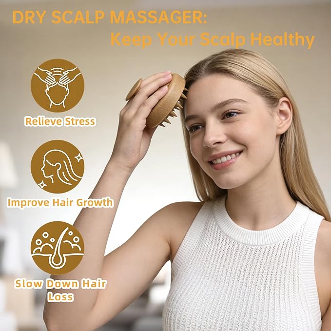 Nimiah Scalp Massager Hair Growth - Manicure Safe Scalp Scrubber Shampoo Brush with Coconut Shell Base & Soft Silicone Bristles for Dandruff Removal, Stress Relax & Deep Cleansing