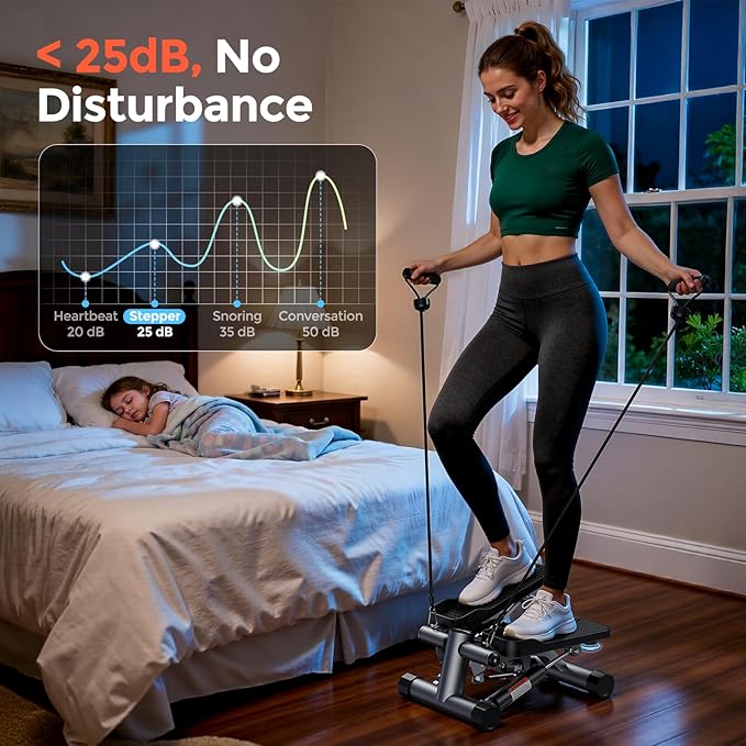 Sportsroyals Stair Stepper,Twist/Mini Stepper for Exercise at Home,Step Machine with Resistance Bands for Full Body Workout, 350lbs+ Capacity