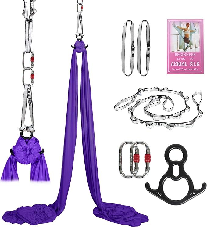 Aerial Silks Kit & Aerial Yoga Hammock - 11Yd Premium Fabric with Hardware - Easy Setup for Flying Yoga, Aerial Swing & Fitness - Supports Up to 14ft Rigging
