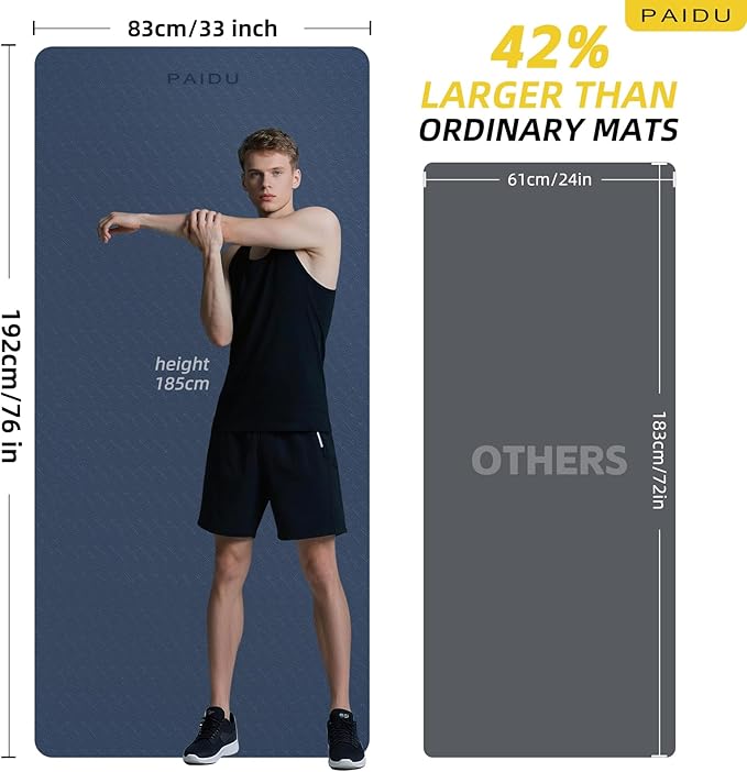Extra Long Wide Yoga Mat 76"x33"x2/5 Inch - Non Slip Thick Exercise Mat for Home Gym, Yoga, Pilates & Workouts