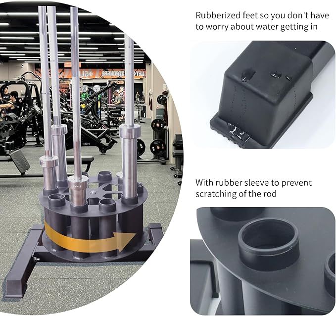 Olympic Barbell Holder Barbell Storage Olympic Bar Holder, Fit for 2" Olympic Bars, 360-degree Rotation Weight Bar Holder Home Gym Organizer