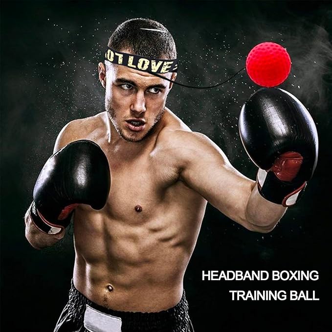 Boxing Reflex Ball with Headband Set, Reflex Ball with String, Boxing Reaction Training Equipment, Rubber red ball &Yellow tennis ball, Elasticated headband, for Beginner &Advanced Boxer Practice