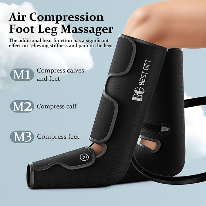 Gifts for Dad Mom Men Women Christmas Mothers Day, Fathers Day, Air Compression Massager with Heat for Foot, Leg, Calf, Thigh, Knee, Helpful for Varicose Veins, Muscle Fatigue, Cramps, Swelling, Edema