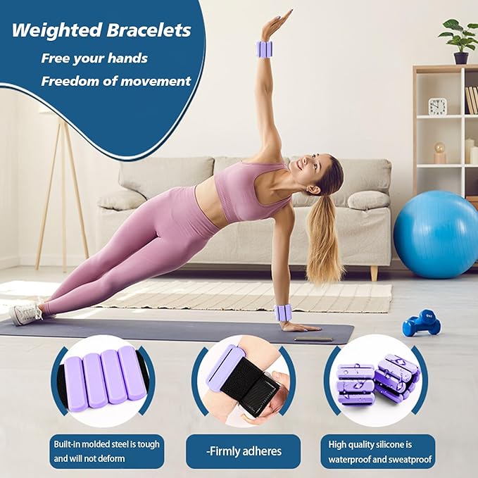 Wrist and Ankle Weights for Women & Men 2 Pack (1lb Each), Adjustable Silicone Wearable Arm & Leg Weights for Pilates, Gym, Yoga, Cardio, Strength Training