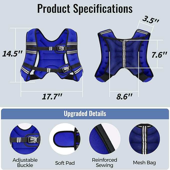 Weighted Vest for Women & Men with Reflective Stripe and Adjustable Buckle, Comfortable & Durable Rucking Vest for Walking, Running & Strength Training