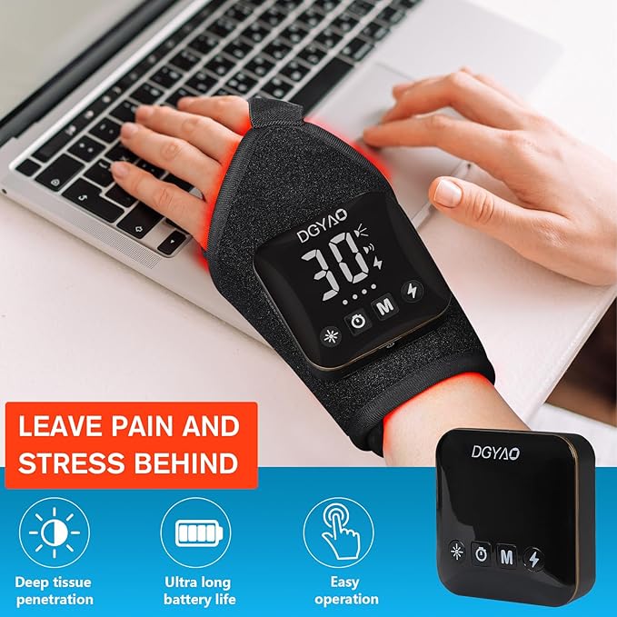 Magnetic Portable Infrared Therapy Device for Hand Wrist Joint Muscle, 660nm & 850nm Red Light Therapy Pad Adjustable Cordless Strap for Men & Women Travel Home