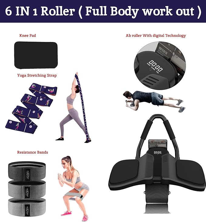 2026 First Ever Calorie Counting Ab Roller High-Performance Abdominal Exercise Machine with Automatic Rebound, Multi-layered Anti-Slip Design & Versatile Exercise Bands
