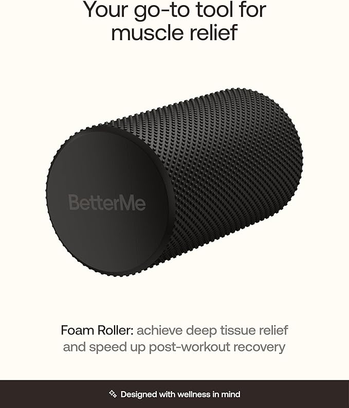 BetterMe Foam Roller for Muscle Recovery – High Density Exercise Roller for Back &Legs – Deep Tissue Massage Roller for Tension, Relief & Stretching (Black)