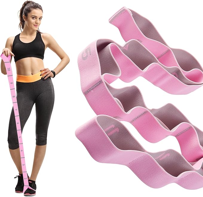 11 Loops Stretch Strap Stretch Band for Yoga Pilates Ballet Exercise and Gymnastics Non-Slip Fabric Resistance Band for Mobility Strength Training Leg Stretcher Belt Dance and Fitness