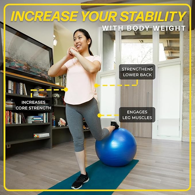 26 Inch Exercise Ball, Yoga Ball for Workout, Balance Stability, Fitness Ball for Office, Home, Gym, Balance Balls with Quick Pump