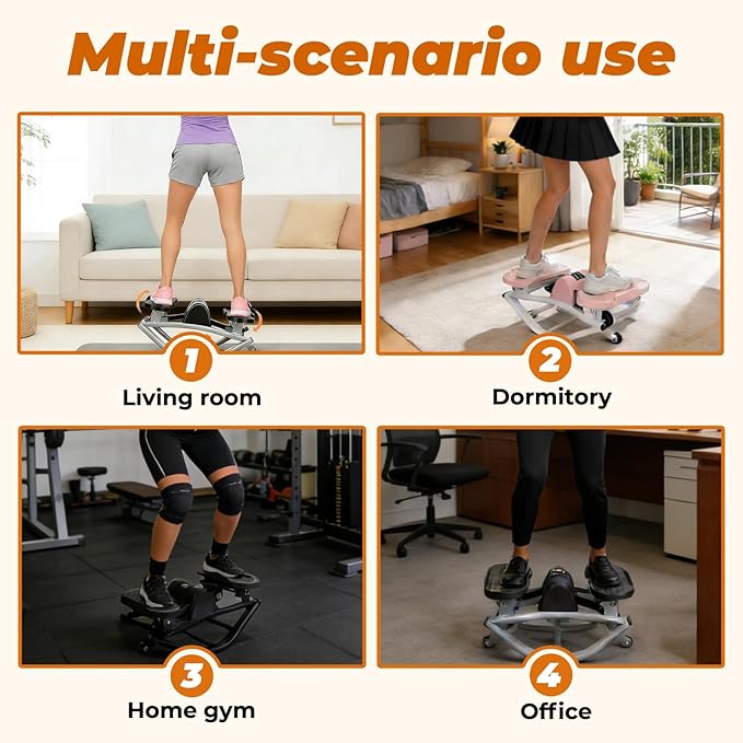 2026 New Rock Stepper Machine with Side to Side Motion and Resistance Bands Compact Stepper for Home Workouts Features Digital Monitor for Steps Time